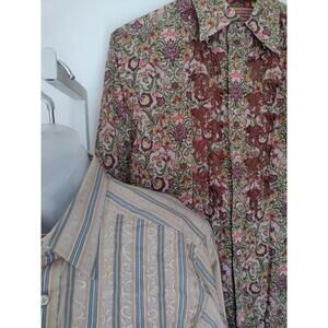 Robert Graham Shirt Lot L M Knowledge Wisdom Truth Embroidered Floral Stripe